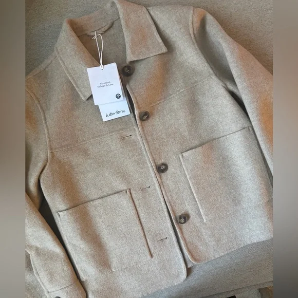 & Other Stories Light Beige Wool-Blend Pea Coat - Picture 1 of 5